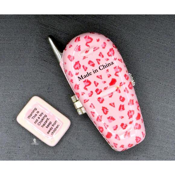 Pink Flip Phone Trinket Box w/ Mini Notepad Trinket Leopard Print •Hinged • Rare - Picture 5 of 7